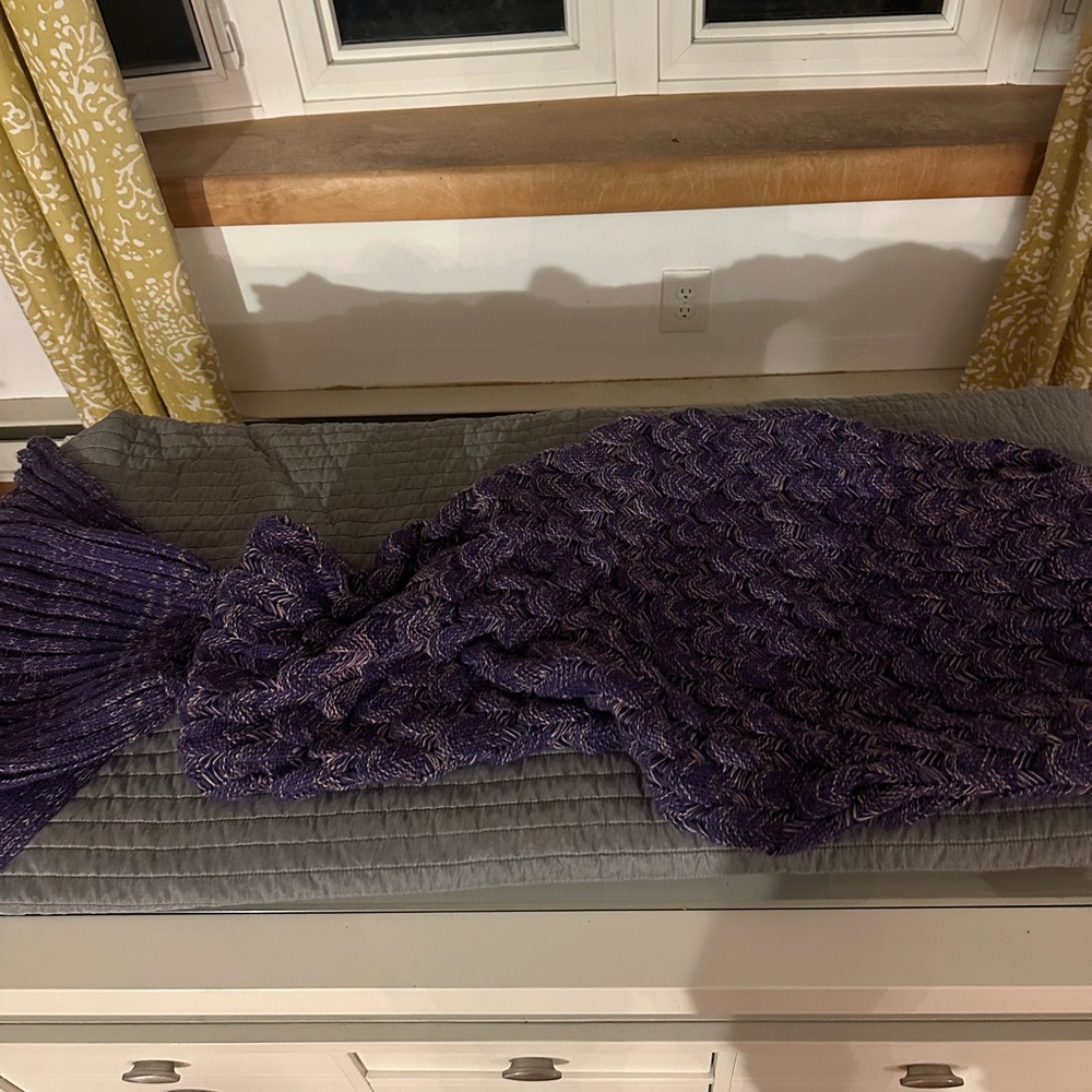 Purple Knit Mermaid Tail Blanket